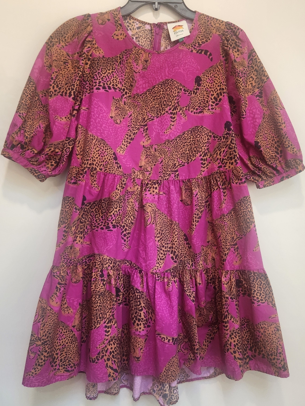 FARM Rio Pink Leopard Print Mini Dress S
